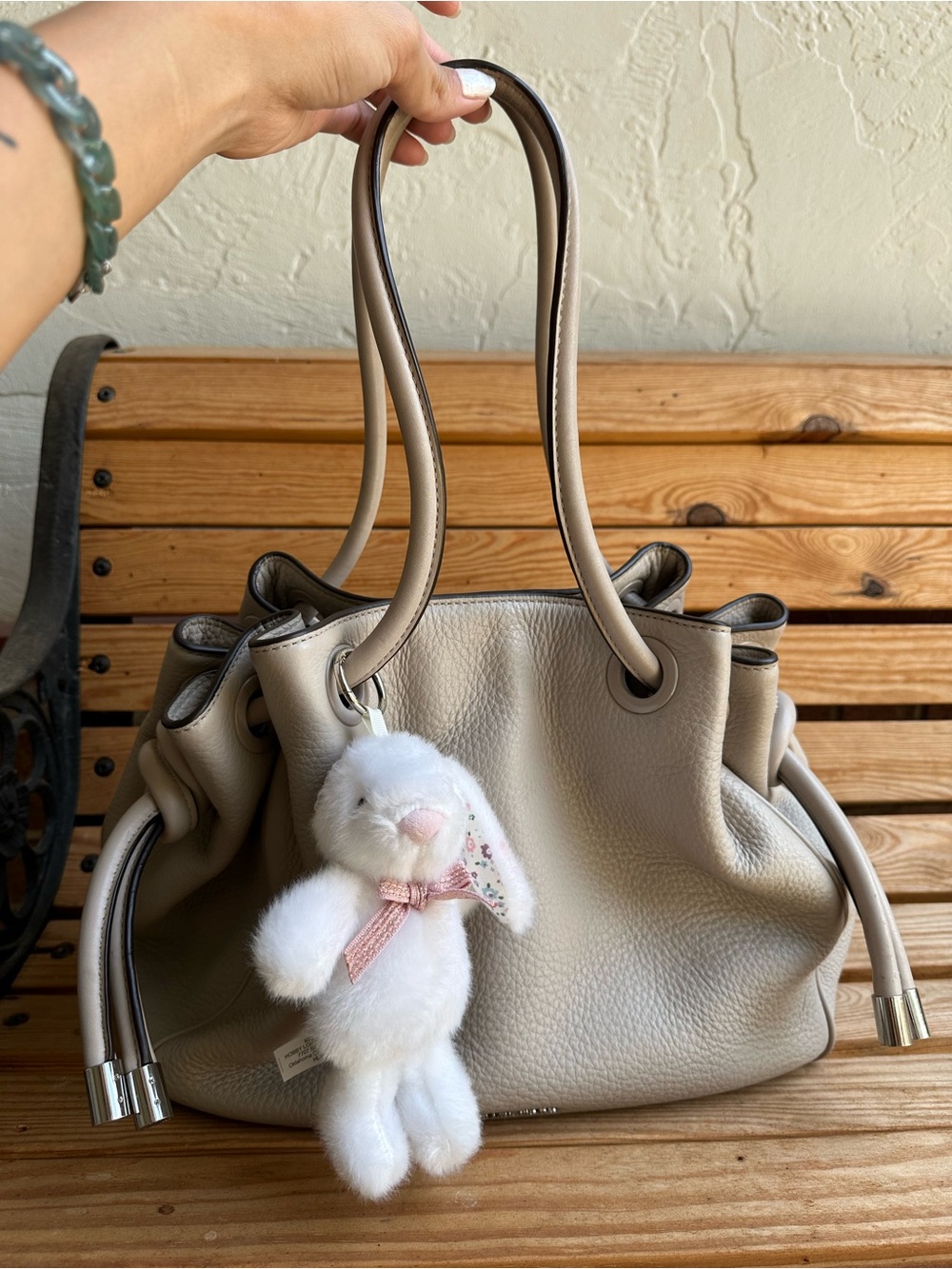 Michael Kors Large Taupe Pebbled Leather Drawstring Tote